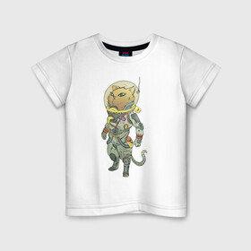 Детская футболка хлопок с принтом Рыжий космонавт , 100% хлопок | круглый вырез горловины, полуприлегающий силуэт, длина до линии бедер | арт | астронавт | военный | военный космонавт | космонавт | космос | кот | котейка | кошка | рисунок | рыжая кошка | рыжий кот | рыжик | скафандр