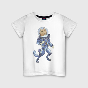 Детская футболка хлопок с принтом Рыжий космонавт , 100% хлопок | круглый вырез горловины, полуприлегающий силуэт, длина до линии бедер | арт | астронавт | космонавт | космос | кот | кот астронавт | кот космонавт | котейка | кошка | рисунок | рыжая кошка | рыжий кот | скафандр