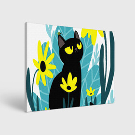Холст прямоугольный с принтом Кот и цветок , 100% ПВХ |  | арт | жёлтые цветы | жёлтый цветок | космос | кот | котейка | кошка | полевой цветок | полевые цветы | пчела | рисунок | цветок | цветы | чёрная кошка | чёрный кот | чёрный котейка