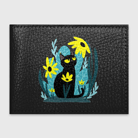 Обложка для студенческого билета с принтом Кот и цветок , натуральная кожа | Размер: 11*8 см; Печать на всей внешней стороне | арт | жёлтые цветы | жёлтый цветок | космос | кот | котейка | кошка | полевой цветок | полевые цветы | пчела | рисунок | цветок | цветы | чёрная кошка | чёрный кот | чёрный котейка