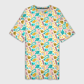 Платье-футболка 3D с принтом Childrens motives ,  |  | абстракция | детский принт | для детей | летний принт | листья | фрукты | цветной | яркий