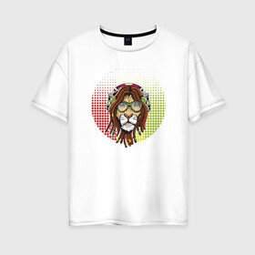 Женская футболка хлопок Oversize с принтом Reggae Lion , 100% хлопок | свободный крой, круглый ворот, спущенный рукав, длина до линии бедер
 | animal | cat | lion | reggae | африка | животные | зверь | кот | кошка | лев | львенок | львица | музыка | регги | тигр | хищник | царь | ямайка. jamaica