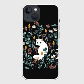 Чехол для iPhone 13 с принтом Кошечка среди цветов ,  |  | cat | cats | flowers | киса | киска | кот | коте | котенок | котик | котэ | кошечка | кошка | мем | мем с кошкой | мяу | ромашки | с кошечкой | с кошкой | цветы