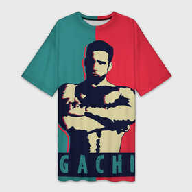 Платье-футболка 3D с принтом GACHI RB 3D ,  |  | gachi | качек | красно синий | мышцы | смотрит