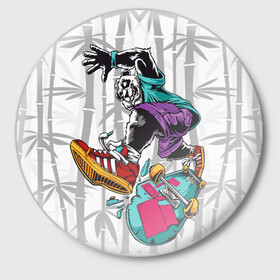 Значок с принтом HiFi Panda ,  металл | круглая форма, металлическая застежка в виде булавки | Тематика изображения на принте: bamboo | panda | sk8 | skate park | skeate | бамбук | панда | скейт | скейт парк