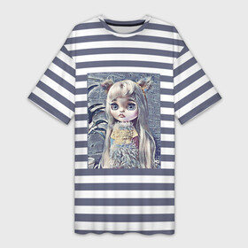 Платье-футболка 3D с принтом Иллюстрация Кукла Блайз ,  |  | детский | для девочек | игрушки | кукла блайз | куклы | полосатый | серый | фото куклы