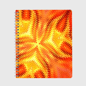Тетрадь с принтом Желто-оранжевая абстракция  , 100% бумага | 48 листов, плотность листов — 60 г/м2, плотность картонной обложки — 250 г/м2. Листы скреплены сбоку удобной пружинной спиралью. Уголки страниц и обложки скругленные. Цвет линий — светло-серый
 | желто оранжевый | желтый | зигзаги | иллюзия | креативный | летний | осенний | фентези