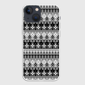 Чехол для iPhone 13 mini с принтом Черно белый орнамент ,  |  | молодежный | мужской | орнамент | полосы | скандинавский | современный | черно белый | этнический