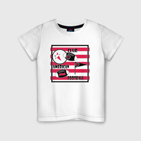 Детская футболка хлопок с принтом Американский футбол , 100% хлопок | круглый вырез горловины, полуприлегающий силуэт, длина до линии бедер | америка | иллюстрация | клуб | красный | красный и черный | мяч | полосатый | популярный | современный | спорт