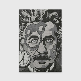 Обложка для паспорта матовая кожа с принтом Альберт Эйнштейн , натуральная матовая кожа | размер 19,3 х 13,7 см; прозрачные пластиковые крепления | Тематика изображения на принте: арт | время | рисунок | учёный | часы | чёрно белый | черно белый рисунок | эйнштейн