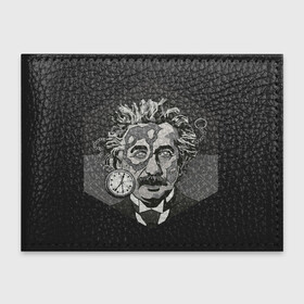 Обложка для студенческого билета с принтом Альберт Эйнштейн , натуральная кожа | Размер: 11*8 см; Печать на всей внешней стороне | арт | время | рисунок | учёный | часы | чёрно белый | черно белый рисунок | эйнштейн
