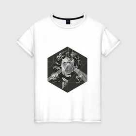 Женская футболка хлопок с принтом Исаак Ньютон , 100% хлопок | прямой крой, круглый вырез горловины, длина до линии бедер, слегка спущенное плечо | арт | исаак ньютон | ньютон | рисунок | учёный | физик | физика | чёрно белый | черно белый рисунок | яблоко