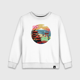 Детский свитшот хлопок с принтом японский закат , 100% хлопок | круглый вырез горловины, эластичные манжеты, пояс и воротник | Тематика изображения на принте: вектор | горы | закат | пейзаж | сакура