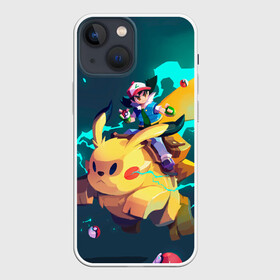 Чехол для iPhone 13 mini с принтом Эш с Пикачу ,  |  | anime | pikachu | pokemon | poket monster | poketmon | аниме | анимэ | карманные монстры | кичум | пикачу | покемон | эш
