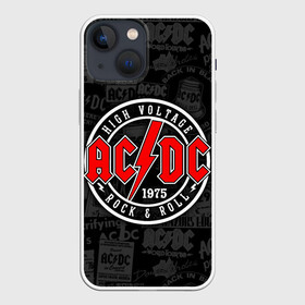 Чехол для iPhone 13 mini с принтом AC DC HIGH VOLTAGE ,  |  | Тематика изображения на принте: ac dc | angus young. | back in black | brian johnson | hells bells | highway to hell | rock | thunderstruck | tnt | ангус янг | брайан джонсон | группа | музыка | рок | эйси диси