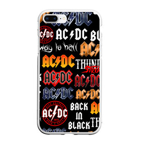 Чехол для iPhone 7Plus/8 Plus матовый с принтом AC DC LOGOBOMBING  , Силикон | Область печати: задняя сторона чехла, без боковых панелей | Тематика изображения на принте: ac dc | angus young. | back in black | brian johnson | hells bells | highway to hell | rock | thunderstruck | tnt | ангус янг | брайан джонсон | группа | музыка | рок | эйси диси