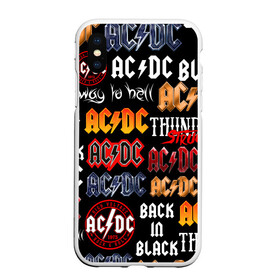 Чехол для iPhone XS Max матовый с принтом AC DC LOGOBOMBING  , Силикон | Область печати: задняя сторона чехла, без боковых панелей | ac dc | angus young. | back in black | brian johnson | hells bells | highway to hell | rock | thunderstruck | tnt | ангус янг | брайан джонсон | группа | музыка | рок | эйси диси