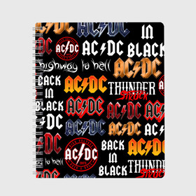 Тетрадь с принтом AC DC LOGOBOMBING  , 100% бумага | 48 листов, плотность листов — 60 г/м2, плотность картонной обложки — 250 г/м2. Листы скреплены сбоку удобной пружинной спиралью. Уголки страниц и обложки скругленные. Цвет линий — светло-серый
 | ac dc | angus young. | back in black | brian johnson | hells bells | highway to hell | rock | thunderstruck | tnt | ангус янг | брайан джонсон | группа | музыка | рок | эйси диси