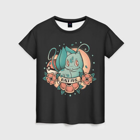 Женская футболка 3D с принтом Тату Бульбазавр , 100% полиэфир ( синтетическое хлопкоподобное полотно) | прямой крой, круглый вырез горловины, длина до линии бедер | anime | bulbasaur | pokemon | poket monster | poketmon | аниме | анимэ | бульбазавр | карманные монстры | покемон
