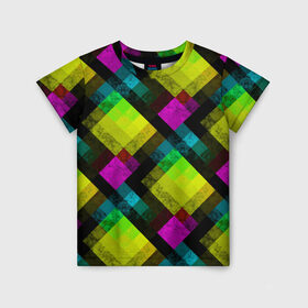 Детская футболка 3D с принтом Абстрактный разноцветный узор  , 100% гипоаллергенный полиэфир | прямой крой, круглый вырез горловины, длина до линии бедер, чуть спущенное плечо, ткань немного тянется | абстрактный | геометрический | желтый | зеленый | молодежный | мраморный | разноцветный | современный | черный
