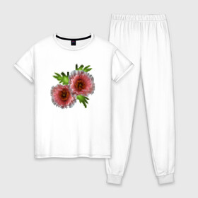 Женская пижама хлопок с принтом Пиксельный узор Маки , 100% хлопок | брюки и футболка прямого кроя, без карманов, на брюках мягкая резинка на поясе и по низу штанин | букет | девушкам | детский | женский | маки | модный | цветочный узор | цветы