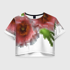 Женская футболка Crop-top 3D с принтом Пиксельный узор Маки , 100% полиэстер | круглая горловина, длина футболки до линии талии, рукава с отворотами | букет | девушкам | детский | женский | маки | модный | цветочный узор | цветы