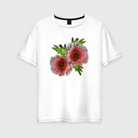 Женская футболка хлопок Oversize с принтом Пиксельный узор Маки , 100% хлопок | свободный крой, круглый ворот, спущенный рукав, длина до линии бедер
 | букет | девушкам | детский | женский | маки | модный | цветочный узор | цветы