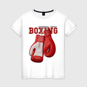Женская футболка хлопок с принтом BOXING , 100% хлопок | прямой крой, круглый вырез горловины, длина до линии бедер, слегка спущенное плечо | box | boxing | fighter | figt | mma | national | sport | team | боец | бои | бокс | боксер | единоборства | перчатки | сборная | спорт