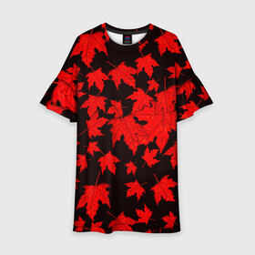 Детское платье 3D с принтом осенние листья , 100% полиэстер | прямой силуэт, чуть расширенный к низу. Круглая горловина, на рукавах — воланы | клён | кленовые | красный | красный на черном | листва | листопад | листья | листья падают | осенние | осень | черный