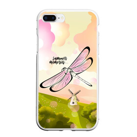 Чехол для iPhone 7Plus/8 Plus матовый с принтом Стрекоза. Воспоминания о лете , Силикон | Область печати: задняя сторона чехла, без боковых панелей | лето | насекомое | небо | облака | пейзаж | поле | стрекоза
