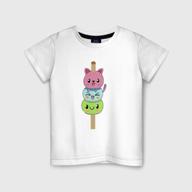 Детская футболка хлопок с принтом друзья на шпажке , 100% хлопок | круглый вырез горловины, полуприлегающий силуэт, длина до линии бедер | Тематика изображения на принте: друзья | кошка | мороженое | неко | улыбка