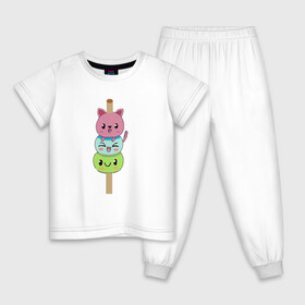 Детская пижама хлопок с принтом друзья на шпажке , 100% хлопок |  брюки и футболка прямого кроя, без карманов, на брюках мягкая резинка на поясе и по низу штанин
 | Тематика изображения на принте: друзья | кошка | мороженое | неко | улыбка