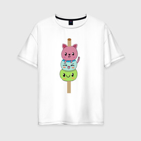 Женская футболка хлопок Oversize с принтом друзья на шпажке , 100% хлопок | свободный крой, круглый ворот, спущенный рукав, длина до линии бедер
 | друзья | кошка | мороженое | неко | улыбка