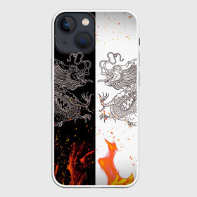 Чехол для iPhone 13 mini с принтом Драконы Черный и Белый | Огонь ,  |  | beast | dragon | fire | дракон | животные | зверь | змей | когти | огонь | пламя | узор | чб | японский