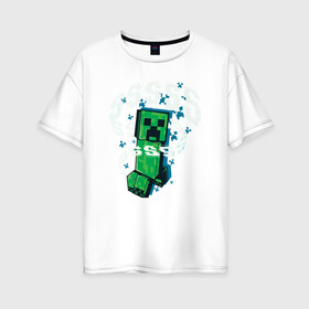 Женская футболка хлопок Oversize с принтом Крипер | Creeper | Minecraft , 100% хлопок | свободный крой, круглый ворот, спущенный рукав, длина до линии бедер
 | creeper | minecraft | sss | выживай | зеленый | исследуй | крип | крипер | майнкрафт | меч | создавай
