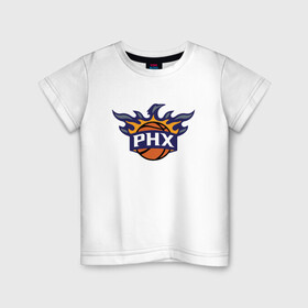 Детская футболка хлопок с принтом Phoenix Suns , 100% хлопок | круглый вырез горловины, полуприлегающий силуэт, длина до линии бедер | Тематика изображения на принте: basketball | mvp | nba | phoenix | sport | streetball | suns | аризона | баскетбол | игра | крис пол | мяч | нба | санс | спорт | стритбол | тренер | финикс | чемпион