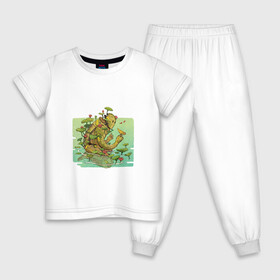 Детская пижама хлопок с принтом Озёрный робот , 100% хлопок |  брюки и футболка прямого кроя, без карманов, на брюках мягкая резинка на поясе и по низу штанин
 | арт | киборг | кувшинка | кувшинки | озеро | планета | природа | птица | рисунок | робот | цветок | цветы