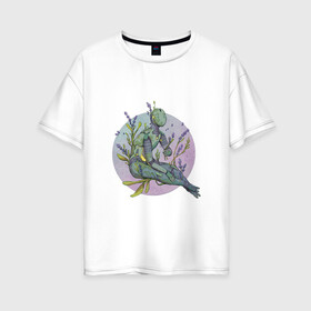 Женская футболка хлопок Oversize с принтом Хранитель цветов , 100% хлопок | свободный крой, круглый ворот, спущенный рукав, длина до линии бедер
 | арт | киборг | колокольчик | колокольчики | планета | природа | рисунок | робот | цветок | цветы