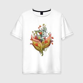 Женская футболка хлопок Oversize с принтом Железная фея , 100% хлопок | свободный крой, круглый ворот, спущенный рукав, длина до линии бедер
 | арт | киборг | красные цветы | красный цветок | мак | маки | планета | природа | рисунок | робот | цветок | цветы