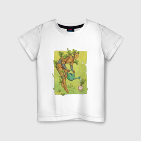 Детская футболка хлопок с принтом Агроном , 100% хлопок | круглый вырез горловины, полуприлегающий силуэт, длина до линии бедер | Тематика изображения на принте: агроном | арт | брюква | вода | киборг | лейка | овощ | овощи | планета | природа | рисунок | робот