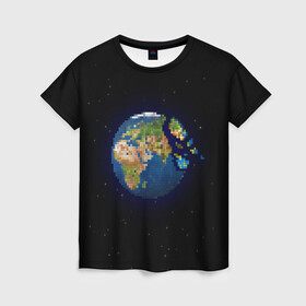 Женская футболка 3D с принтом Разрушение земли! , 100% полиэфир ( синтетическое хлопкоподобное полотно) | прямой крой, круглый вырез горловины, длина до линии бедер | art | pixel | pixelart | звезды | земля | земля в космосе | космос | пиксели | пиксель | пиксельарт | разрушение земли
