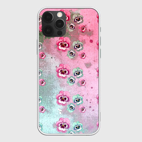 Чехол для iPhone 12 Pro с принтом Акварельный камуфляж с цветами , силикон | область печати: задняя сторона чехла, без боковых панелей | акварель | акварельный | анютины глазки | градиент | женственный | камуфляж | разводы | разноцветный | фиалки | цветочки | цветочный | цветы