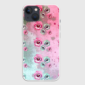 Чехол для iPhone 13 с принтом Акварельный камуфляж с цветами ,  |  | акварель | акварельный | анютины глазки | градиент | женственный | камуфляж | разводы | разноцветный | фиалки | цветочки | цветочный | цветы