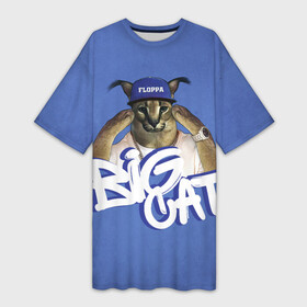 Платье-футболка 3D с принтом Big Cat Floppa ,  |  | flopa | floppa | большой | каракал | кот мем | мем с котом | русский кот | флопа | флоппа | шлёпа