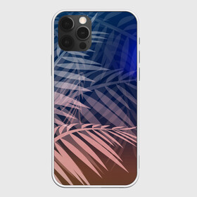 Чехол для iPhone 12 Pro с принтом Тропическая ночь , силикон | область печати: задняя сторона чехла, без боковых панелей | вечер | коричневый | коричневый и синий | листья | луна | ночь | отдых | пальмы | природа | путешествие | синий