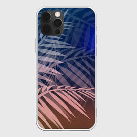 Чехол для iPhone 12 Pro Max с принтом Тропическая ночь , Силикон |  | вечер | коричневый | коричневый и синий | листья | луна | ночь | отдых | пальмы | природа | путешествие | синий