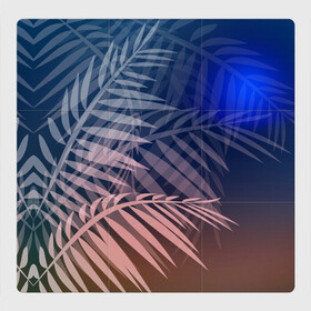 Магнитный плакат 3Х3 с принтом Тропическая ночь , Полимерный материал с магнитным слоем | 9 деталей размером 9*9 см | вечер | коричневый | коричневый и синий | листья | луна | ночь | отдых | пальмы | природа | путешествие | синий