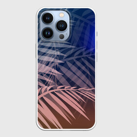 Чехол для iPhone 13 Pro с принтом Тропическая ночь ,  |  | Тематика изображения на принте: вечер | коричневый | коричневый и синий | листья | луна | ночь | отдых | пальмы | природа | путешествие | синий