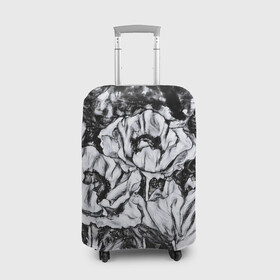 Чехол для чемодана 3D с принтом Черно-белый узор. Маки. , 86% полиэфир, 14% спандекс | двустороннее нанесение принта, прорези для ручек и колес | абстрактные цветы | маки | модный | рисунок | современный | цветочный фон | цветы | черно белый