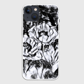 Чехол для iPhone 13 с принтом Черно белый узор. Маки. ,  |  | абстрактные цветы | маки | модный | рисунок | современный | цветочный фон | цветы | черно белый